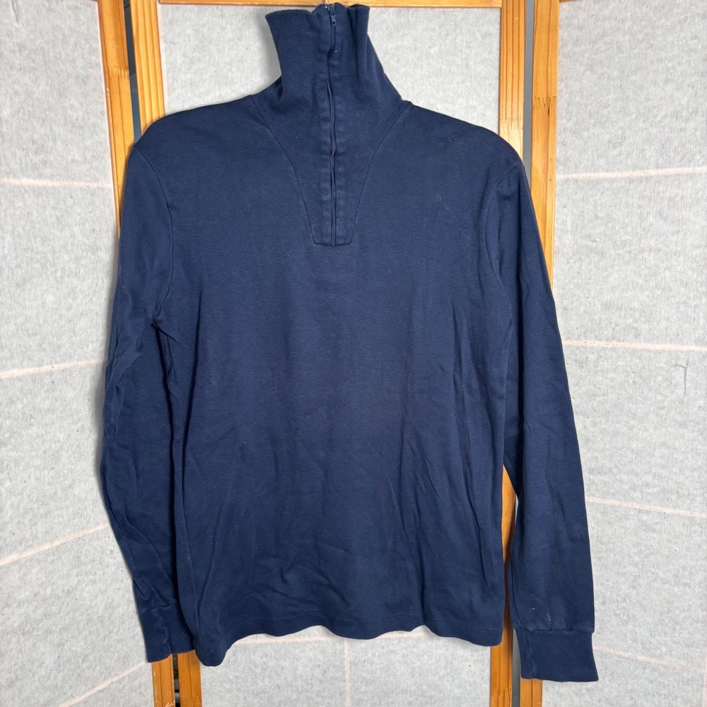 Vintage Duofold Mens Navy Blue 100 Cotton Quarter Zip‎ Turtleneck Shirt Size M